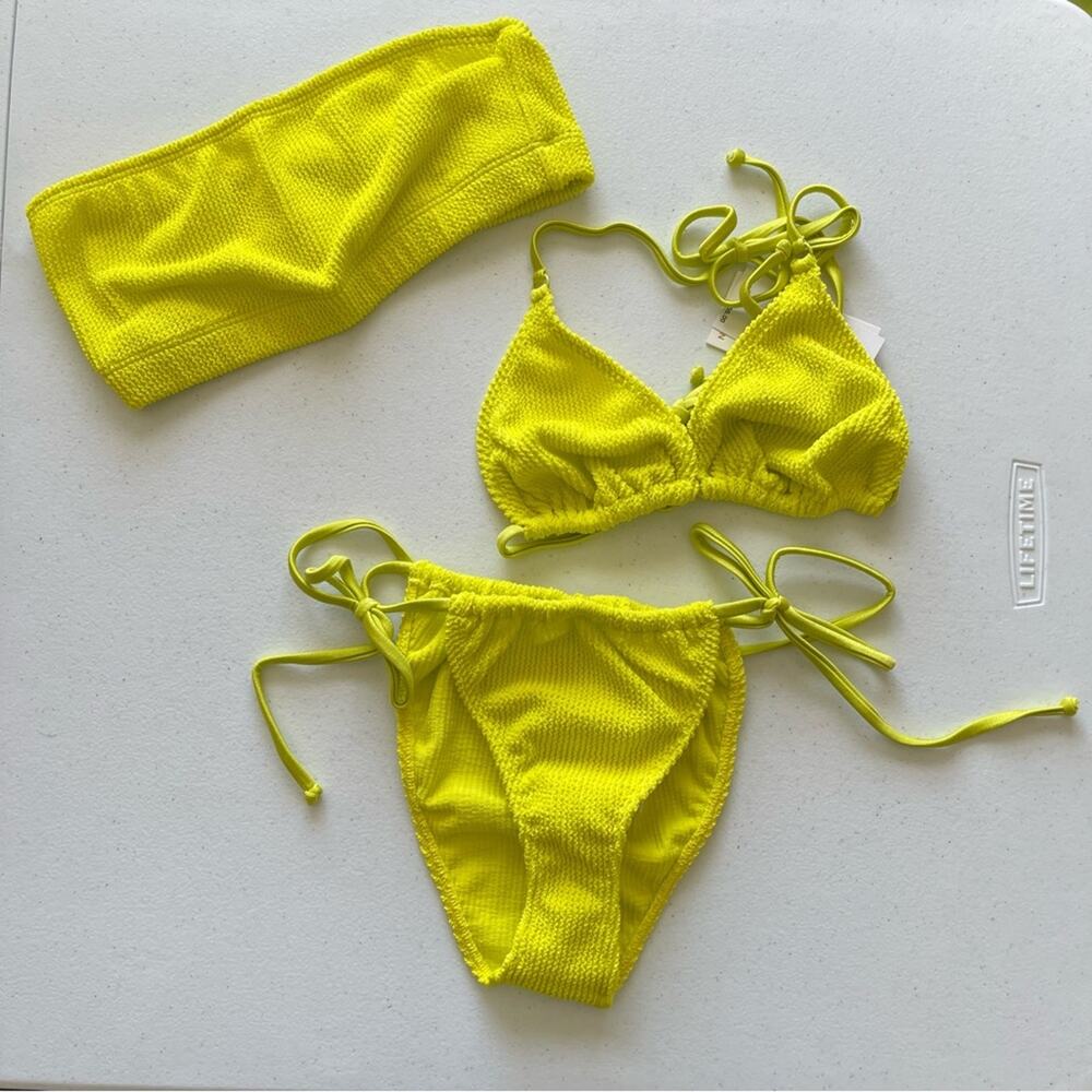 NWT Good American Neon Bright Yellow Bikni Swim Bathing Suit Set beach pool sexy